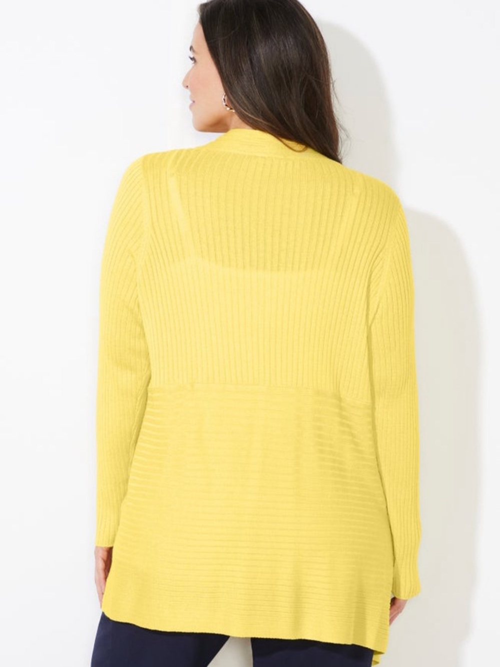 Catherines Cream Ribbed Open-Front Drape Cardigan - Picture 3 of 3